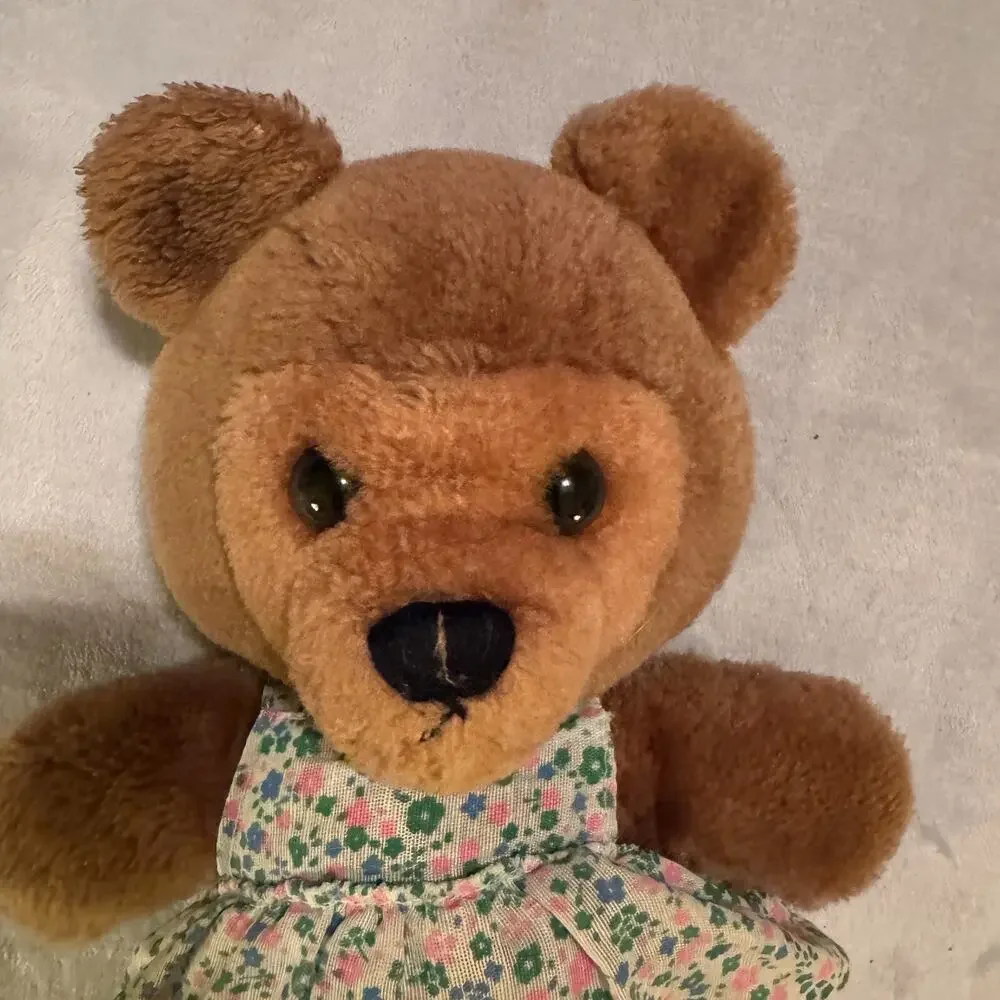 Vintage 1978 Dakin Nelly Teddy Bear Nature Babies Mama in dress 10